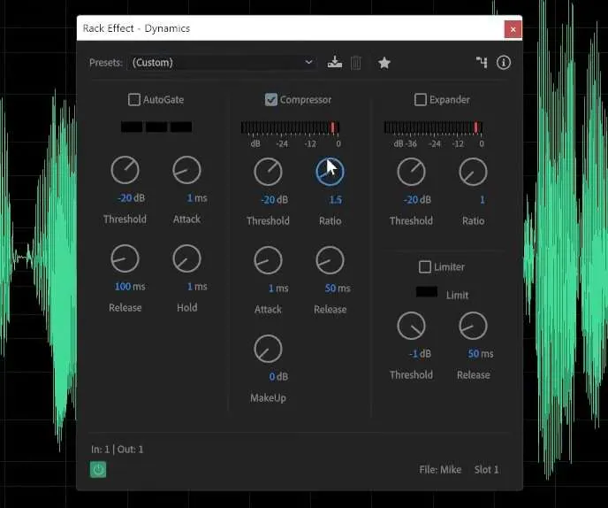 adjust the compression dynamics audio effect