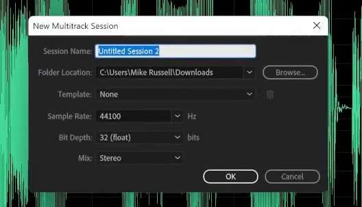 name and adjust your multitrack session