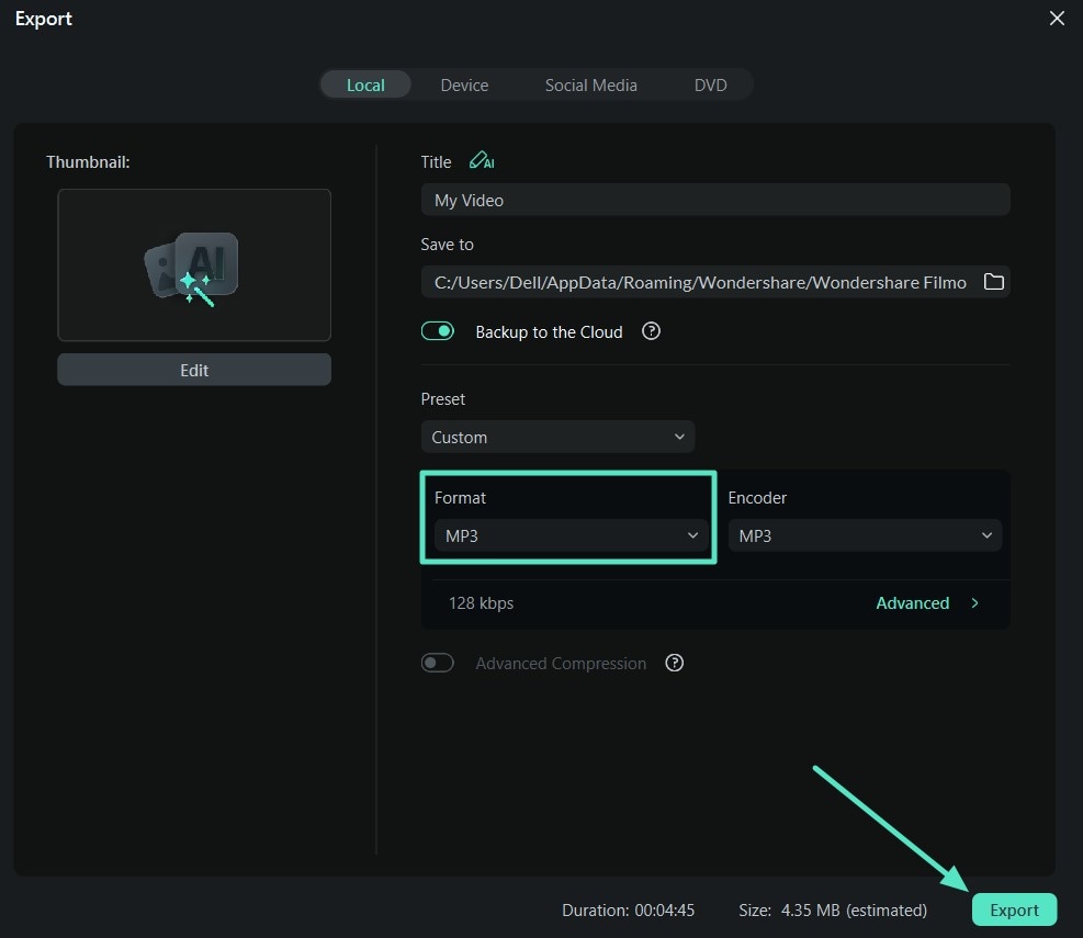 export changed audio file