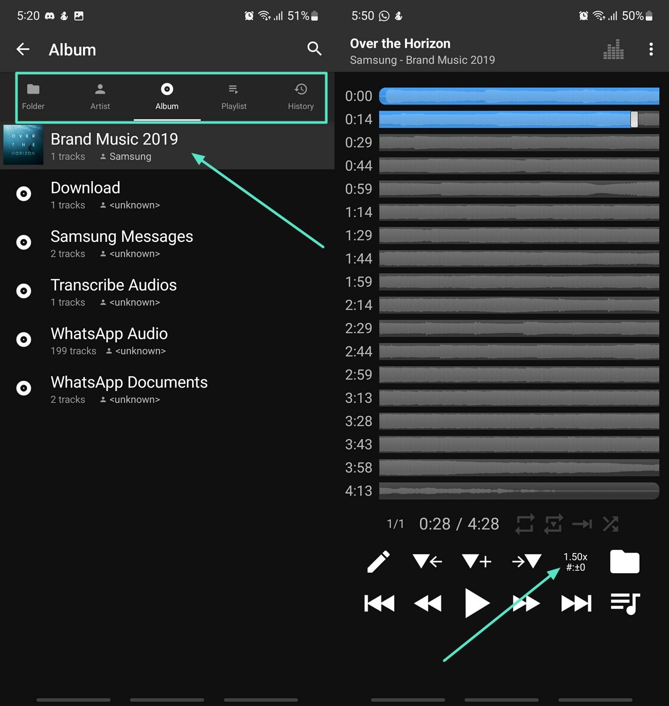 add audio file and tap speed icon