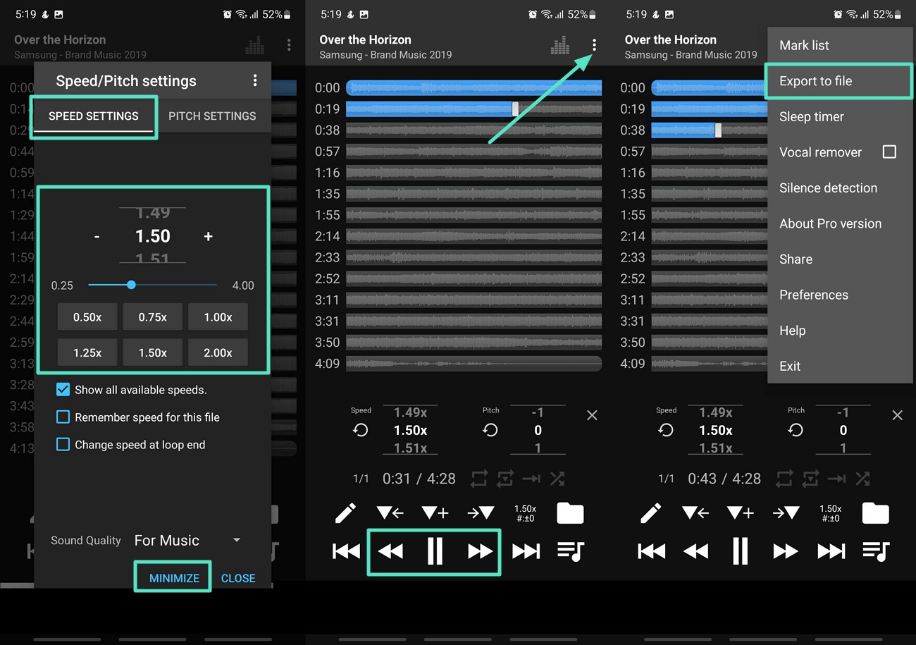 adjust speed and export file