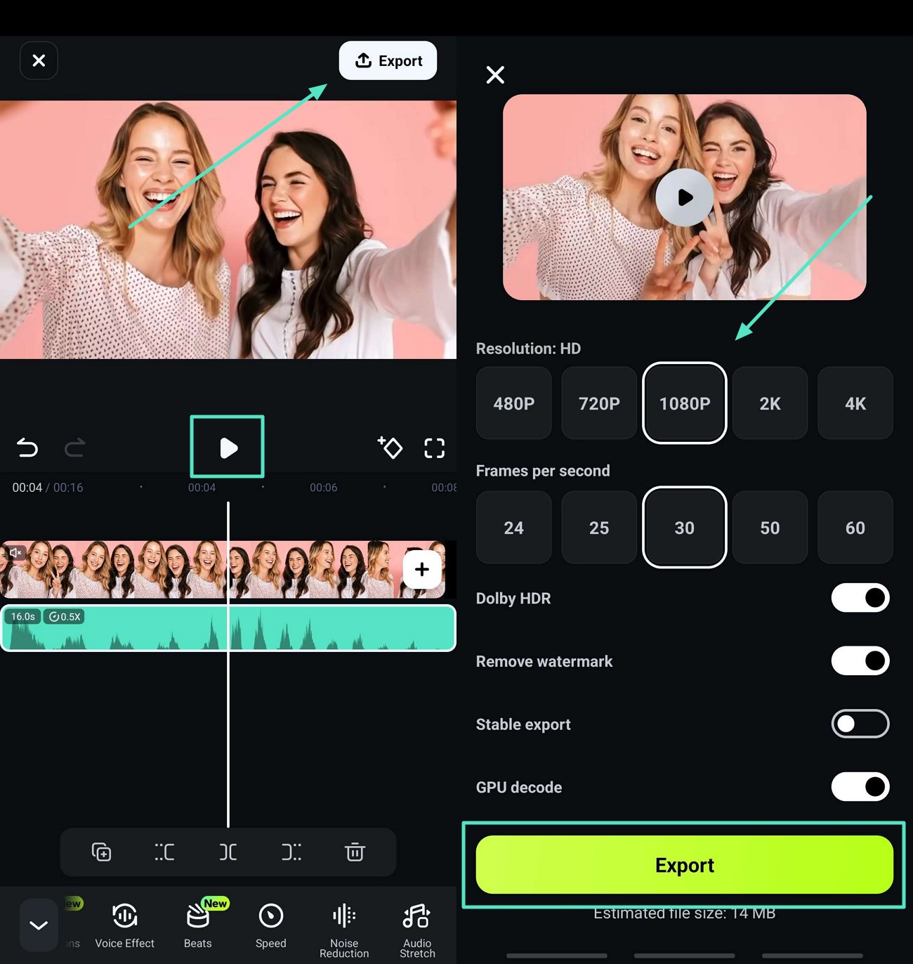 preview and export file