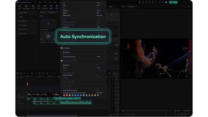 filmora auto synchronization feature