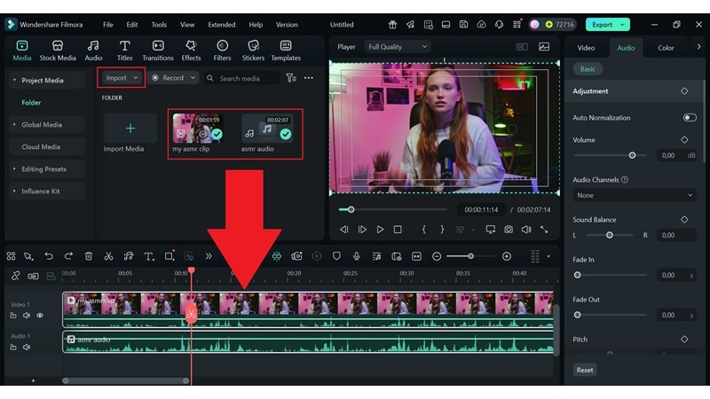 upload clips and drag to timeline