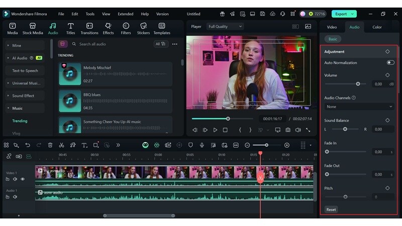 customize audio settings and export video