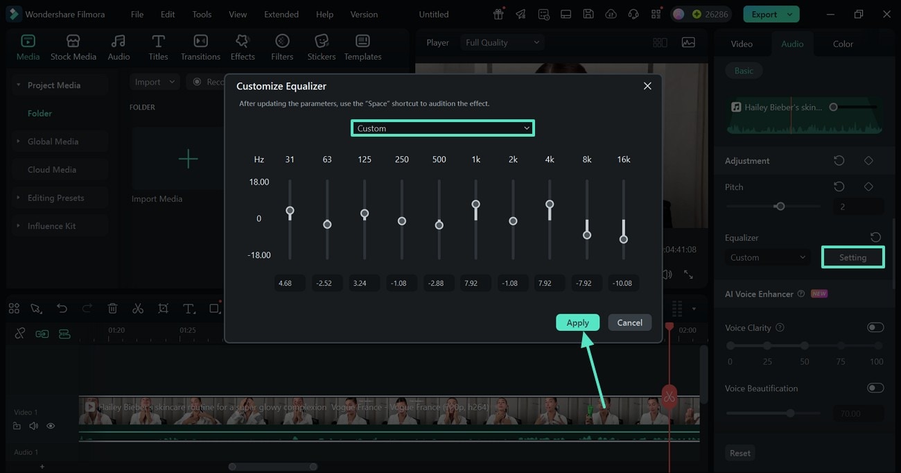 add custom equalizer settings filmora