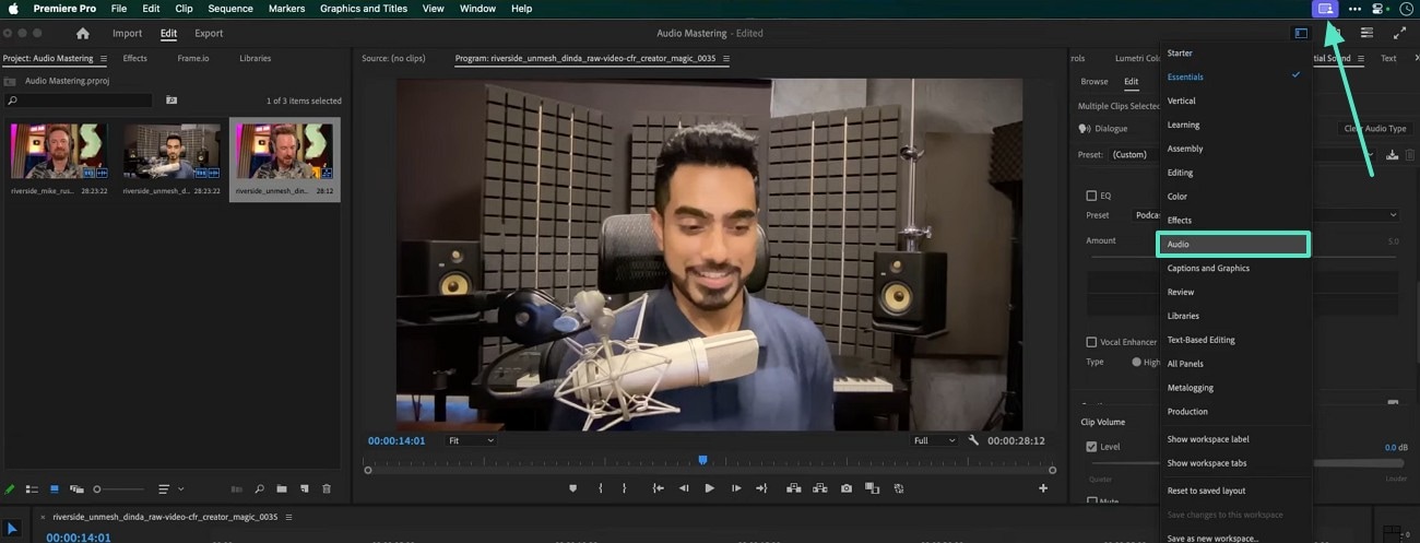 enter audio editing interface premiere pro