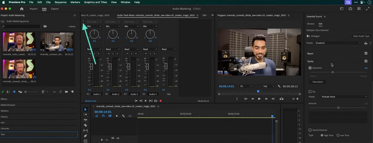 press arrow to continue premiere pro