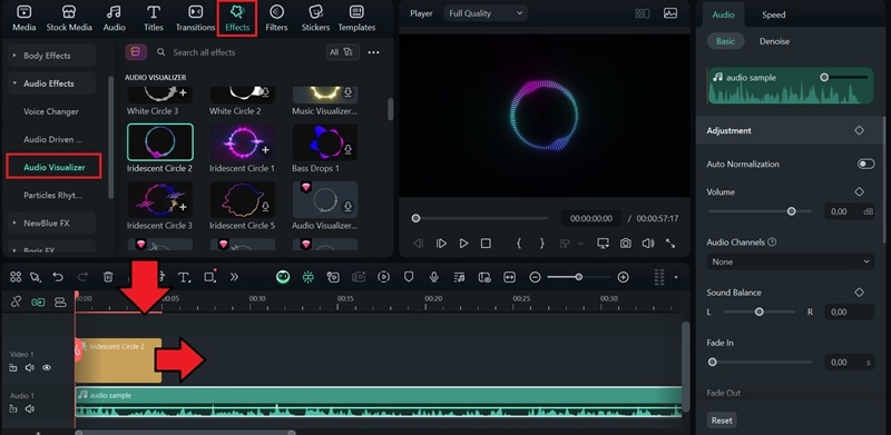 add audio visualizer effect to timeline