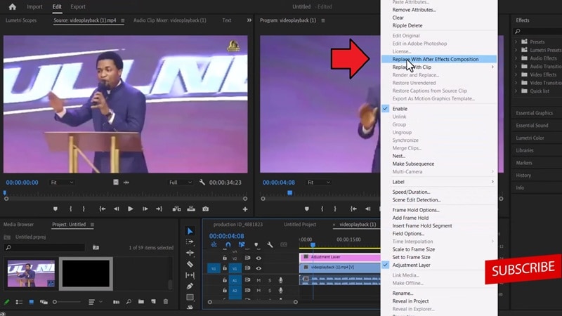 select replace with ae composition