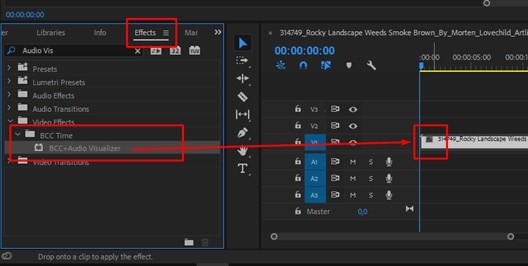 drag the visualizer effect to timeline