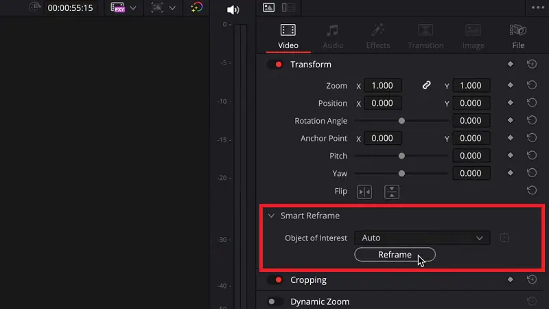 use auto reframe on davinci resolve