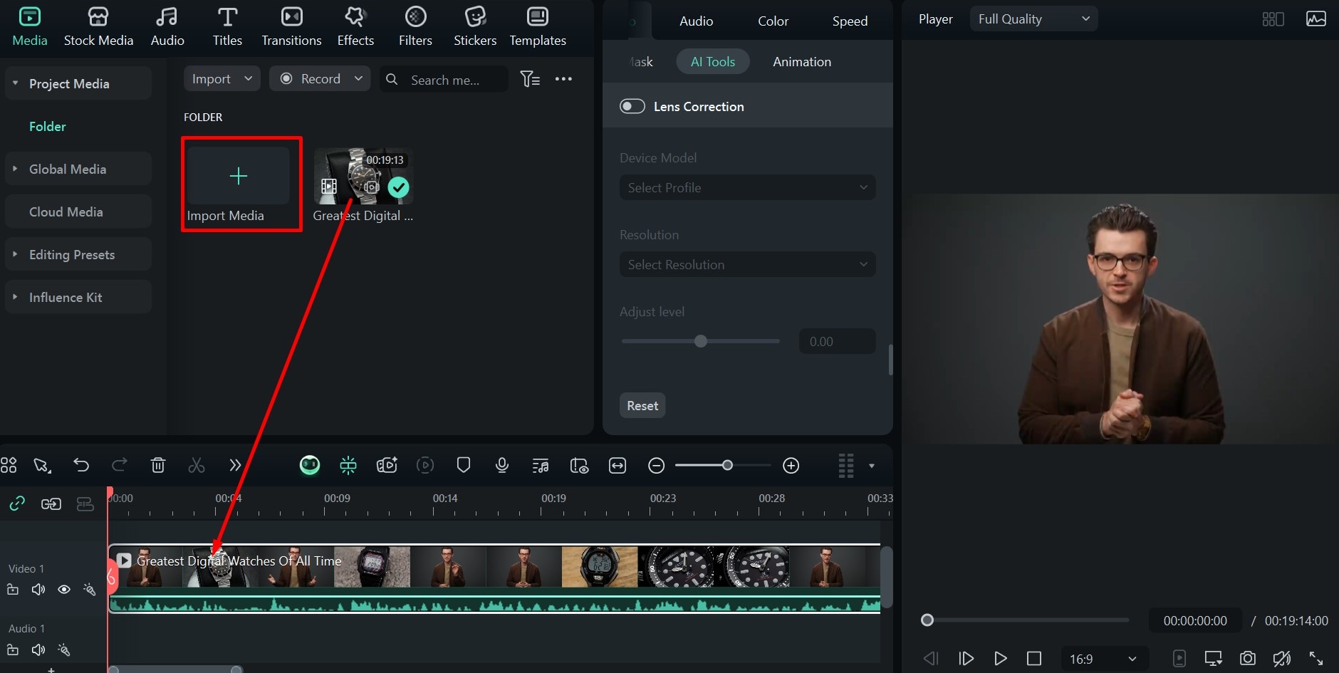 create a new project filmora desktop