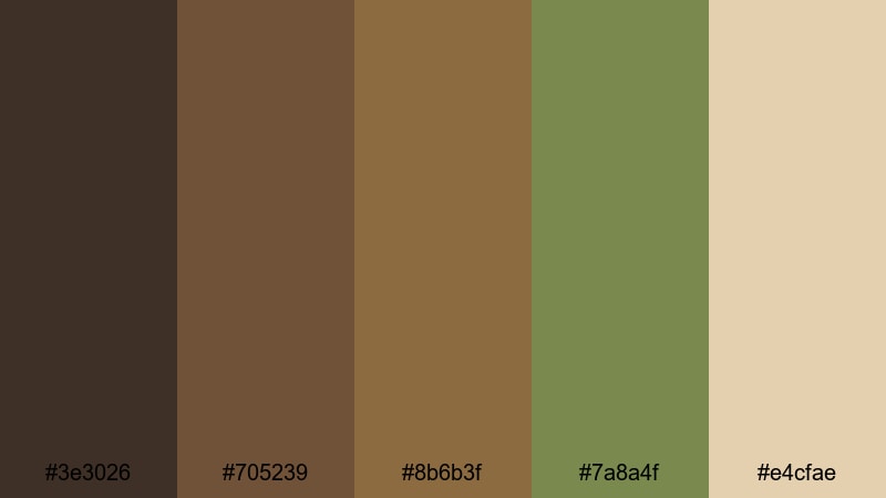 autumn cabin glow brown green color palette with hex codes