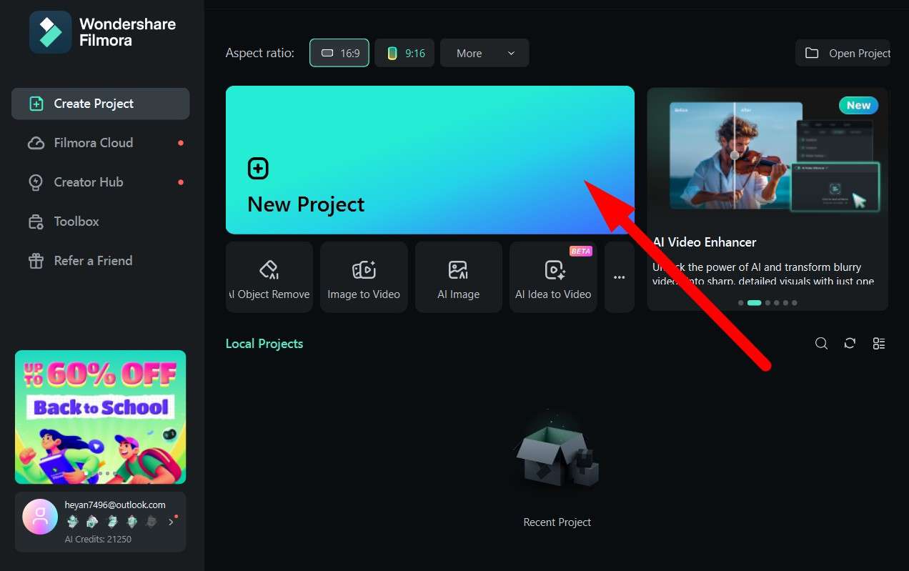 create a new project filmora desktop