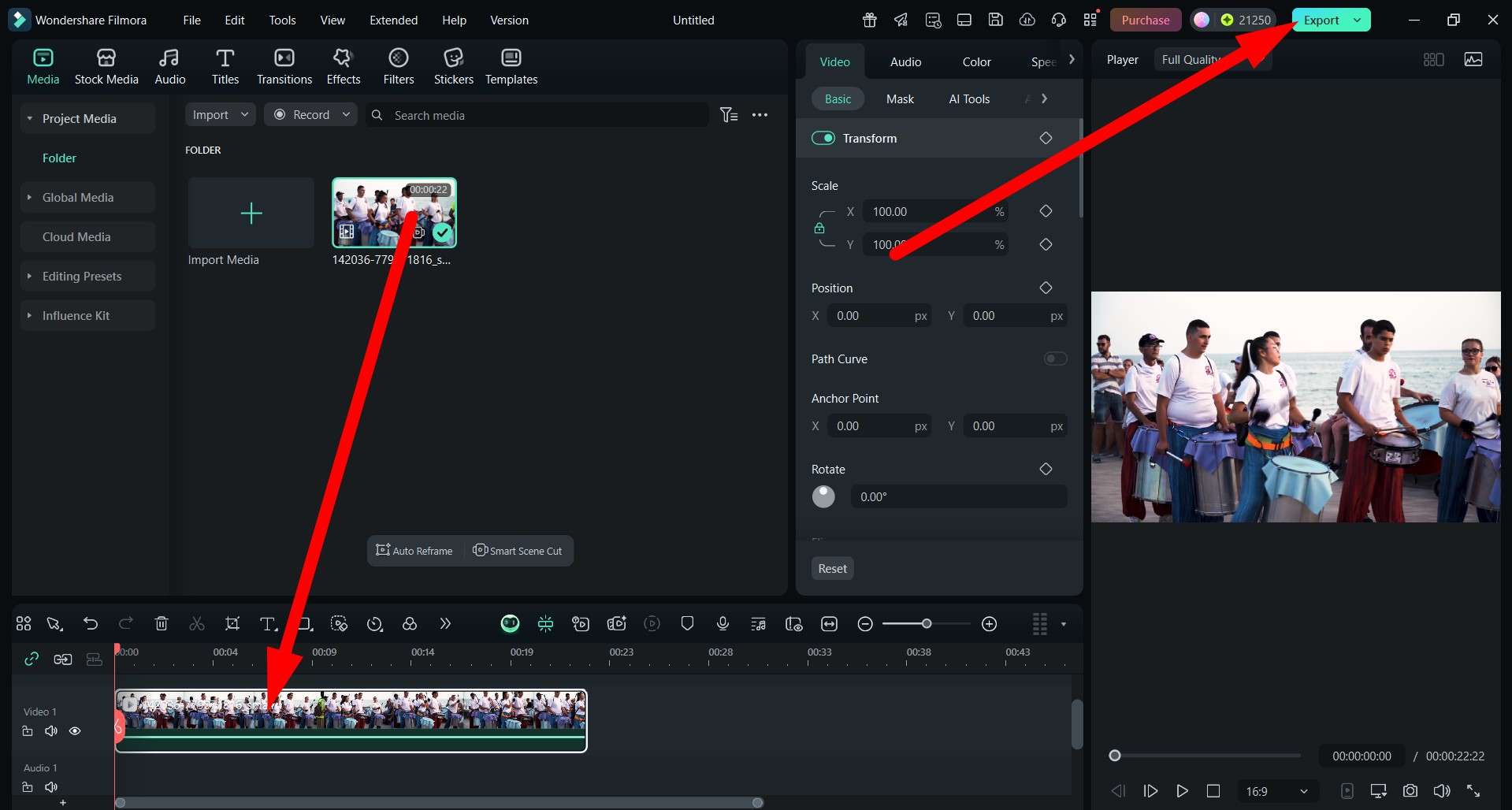 drag video to timeline and export