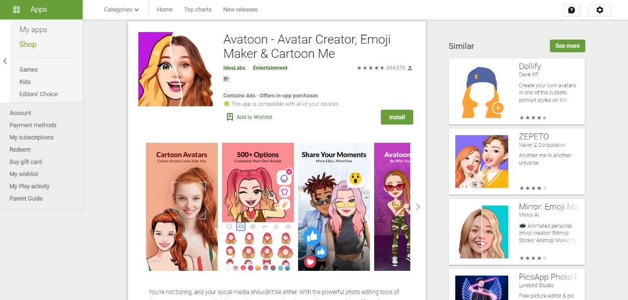 برنامج Avatoon لإنشاء رموز Memoji
