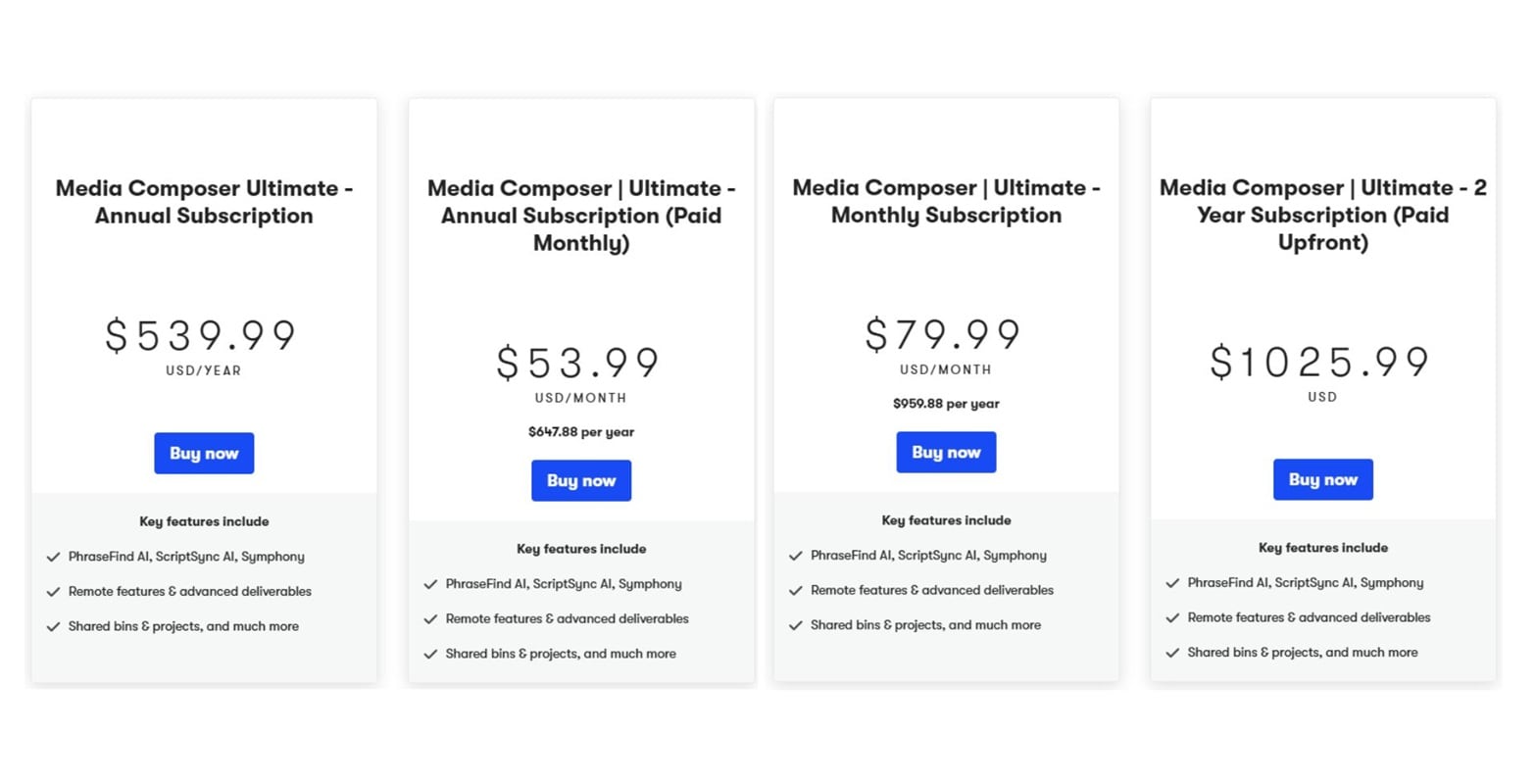 avid media composer pricing