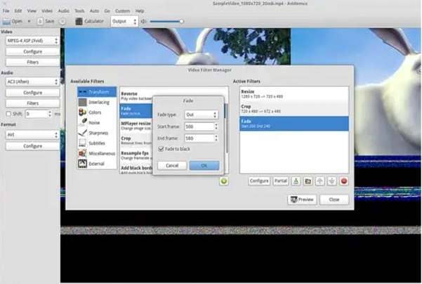 apply avidemux transition effects