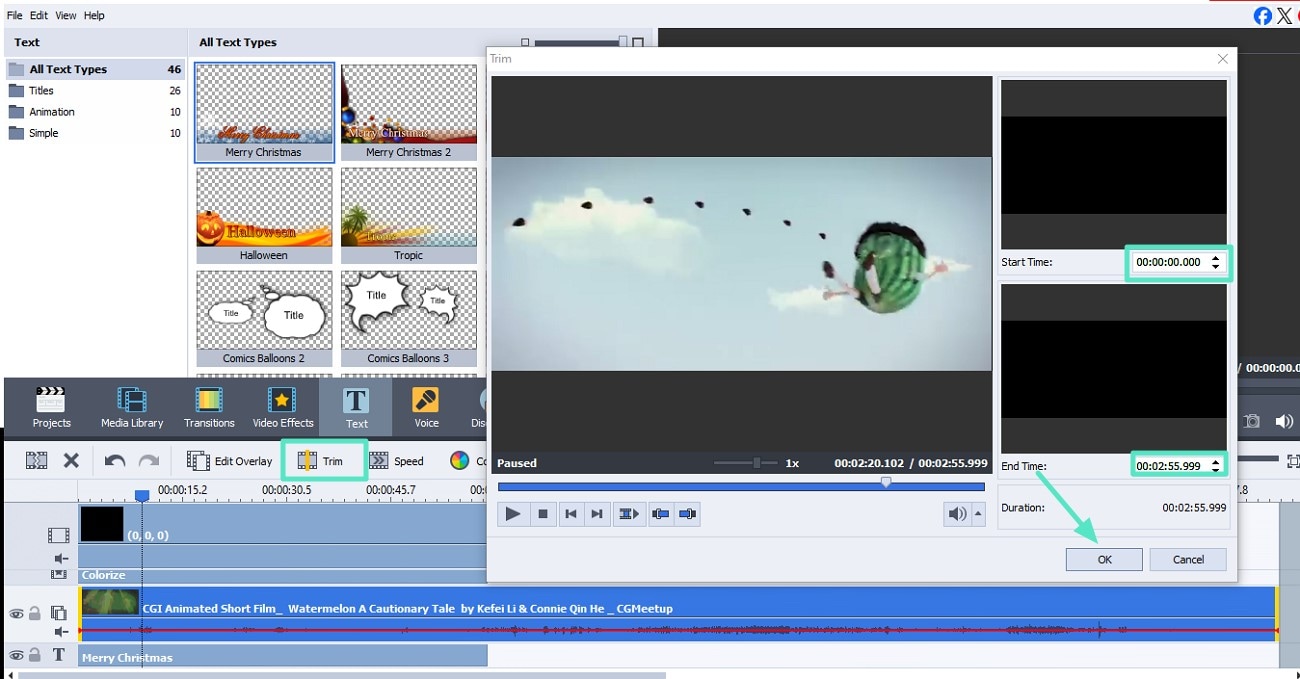 trim unwanted part avs video editor