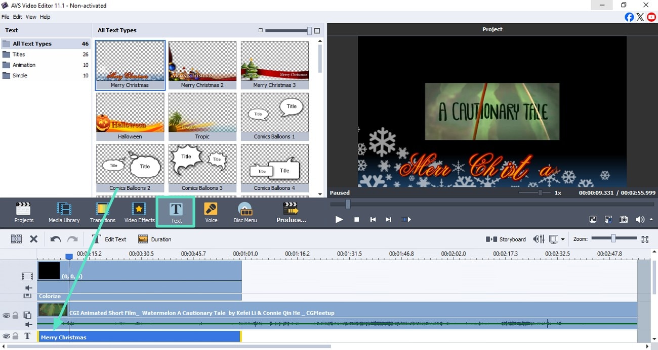 insert relevant text avs video editor