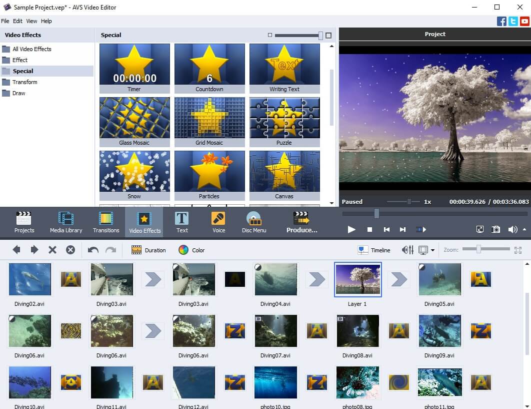 التأثيرات الخاصة في AVS Video Editor