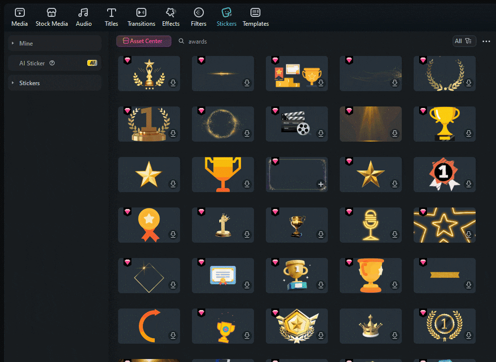 filmora award stickers