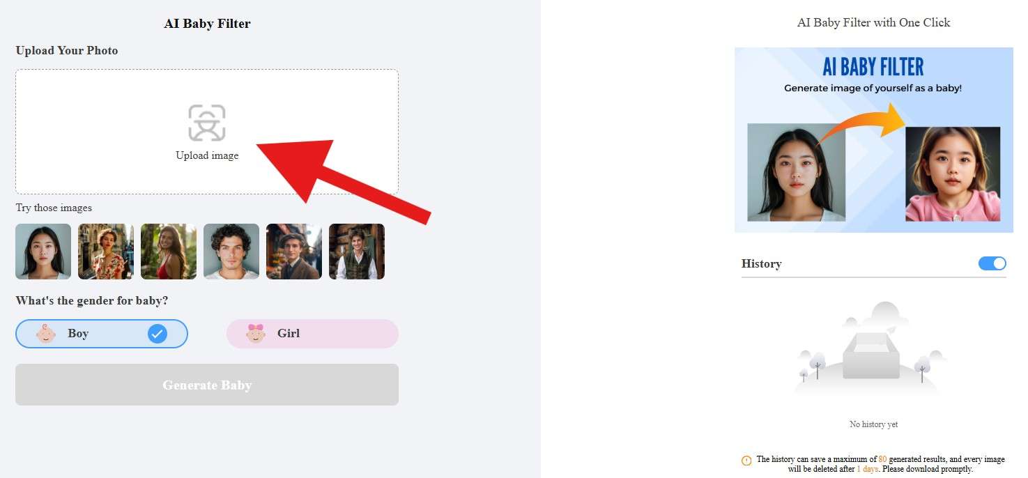 remaker ai baby filter online upload