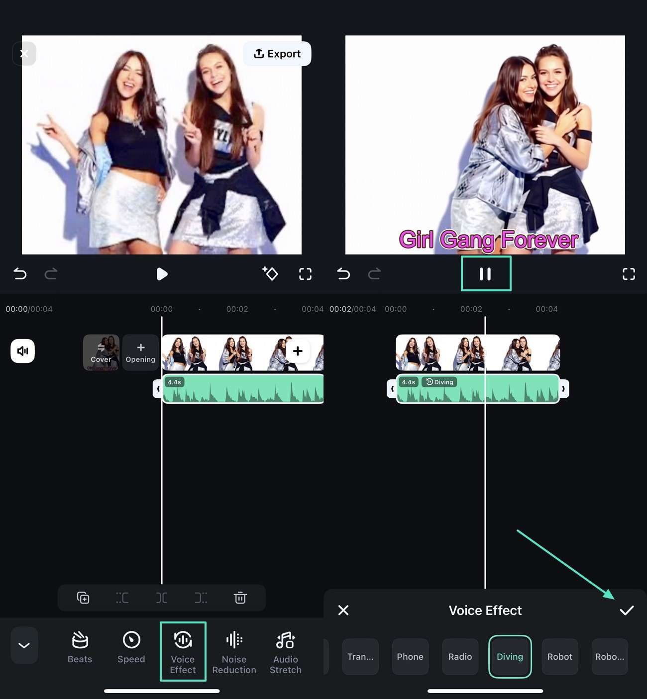 apply voice effect video iphone