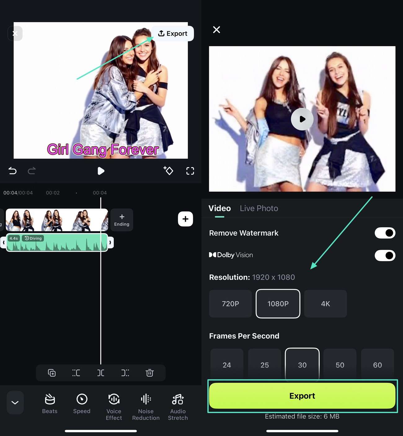export filmora app video with music