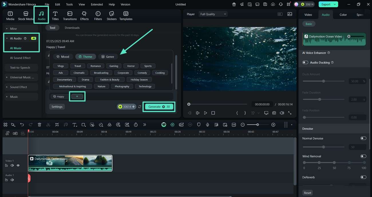 generate ai music filmora feature