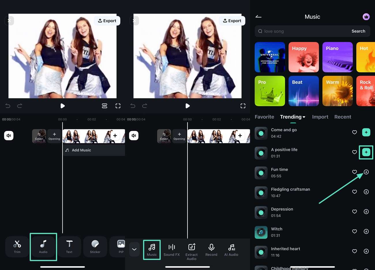 add audio music from library