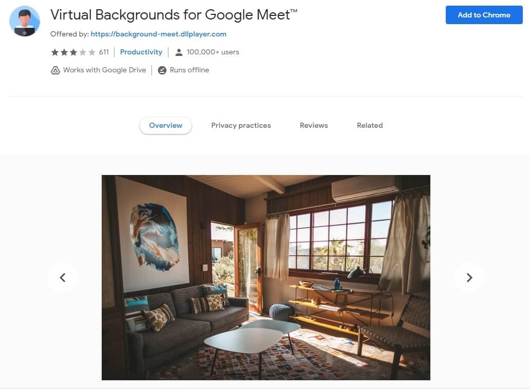 Google Meet Virtual background extension: Virtual Backgrounds for Google Meet
