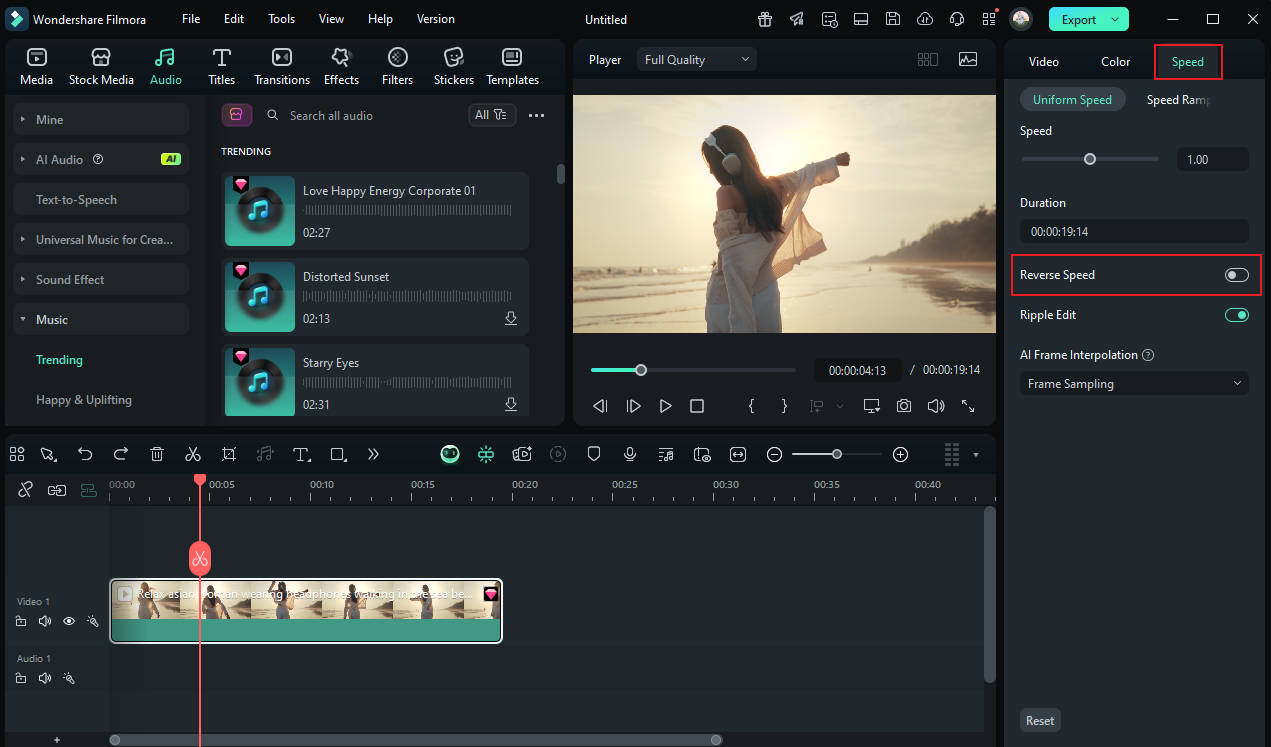 Reverse video clip playback
