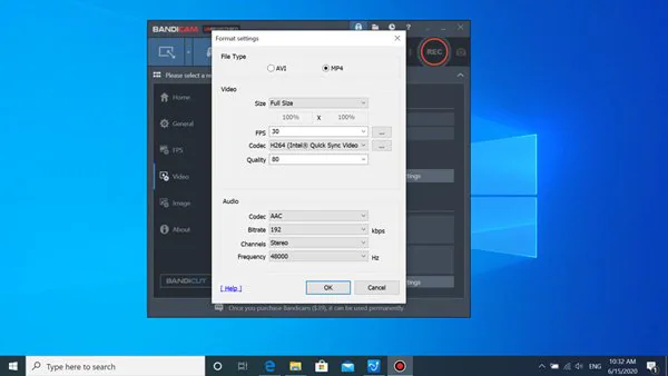 bandicam format setting