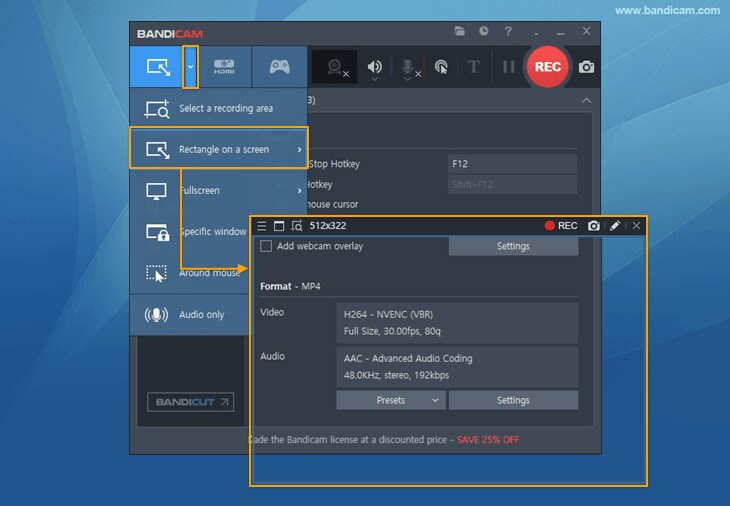 bandicam rectangle screen recording