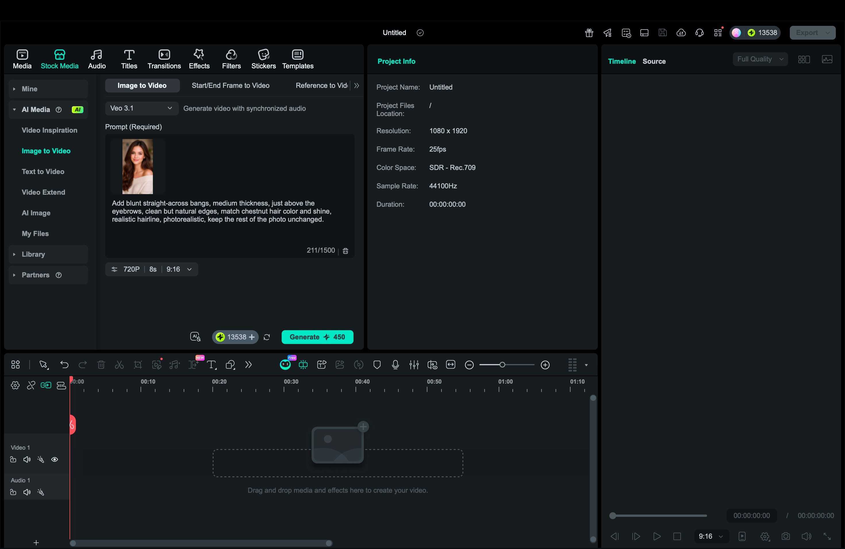 filmora bangs filter ai image to video