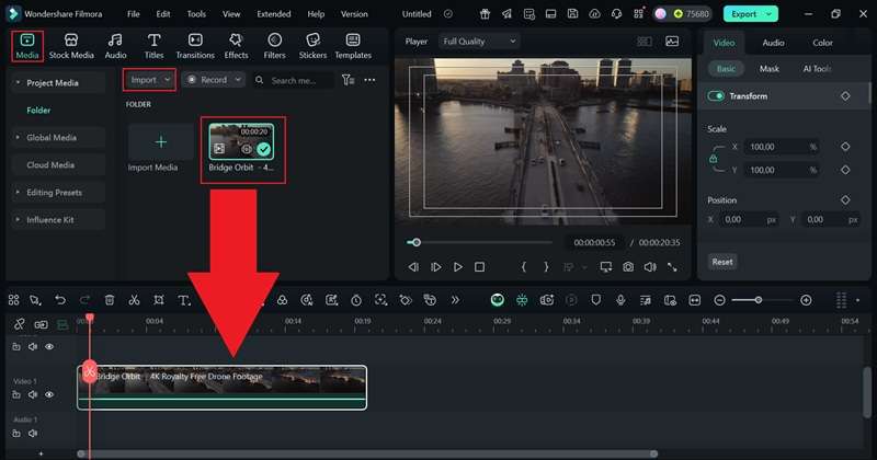 upload your video to filmora timeline