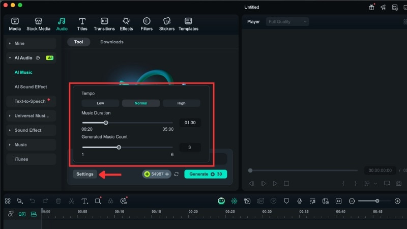 select music tempo and duration