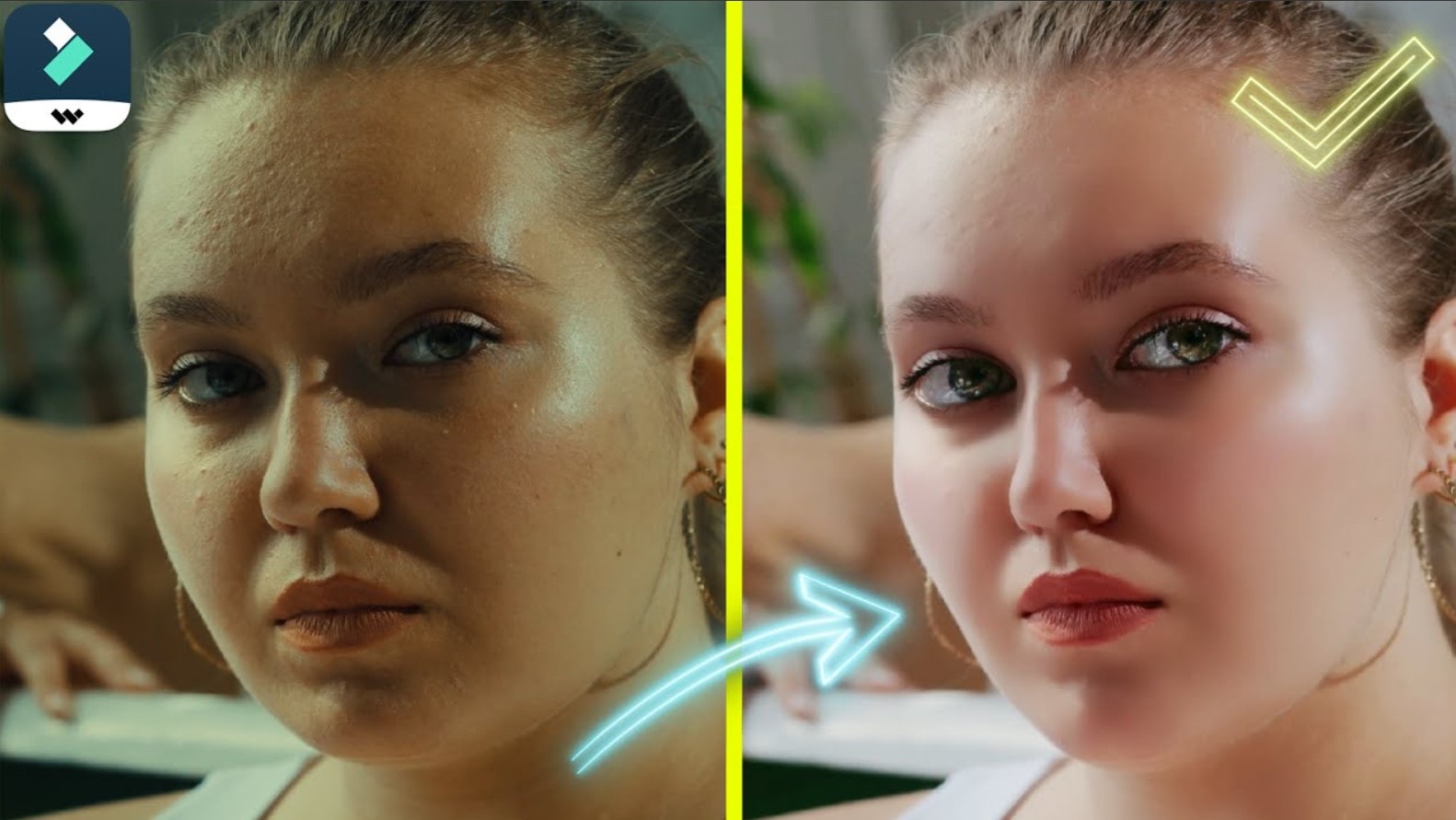 before and after filmora beauty filter