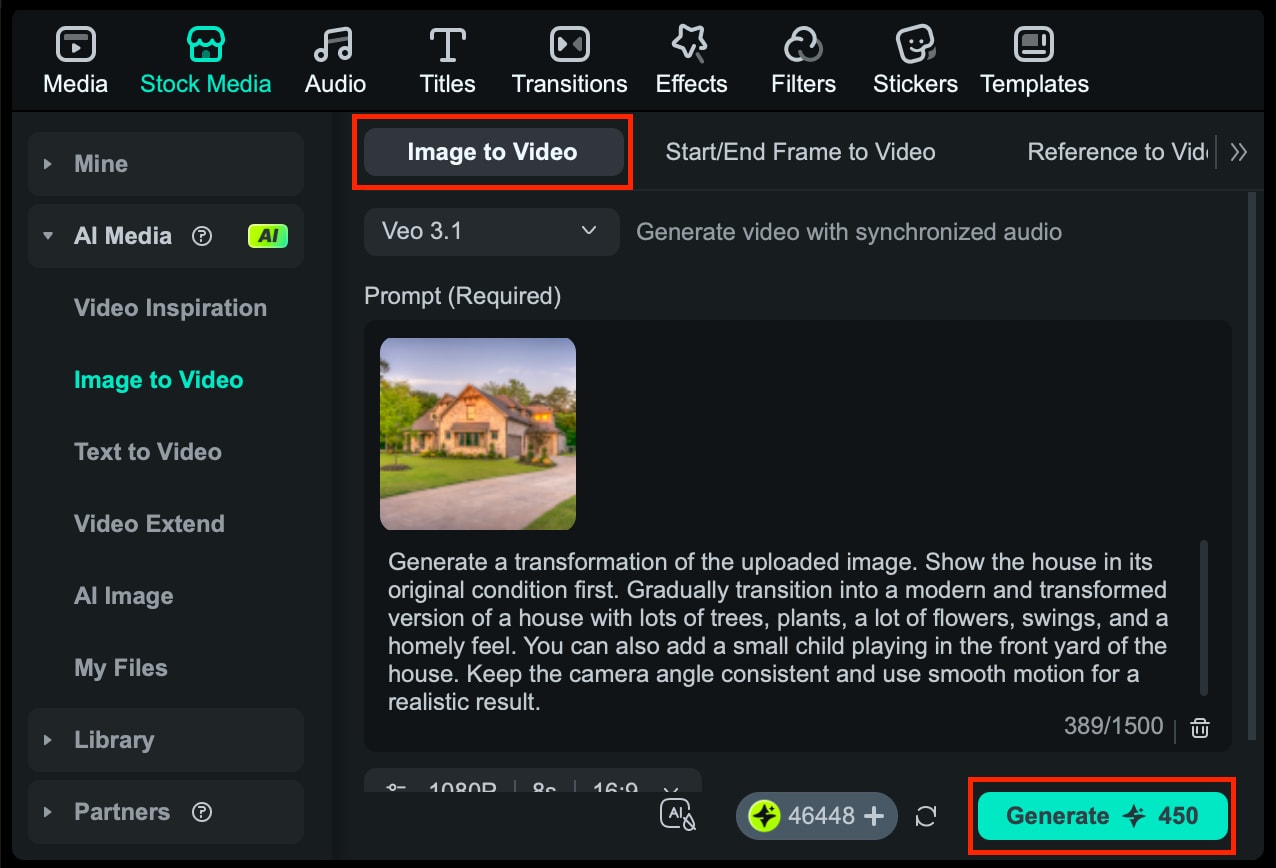 importer une image et saisir un prompt IA