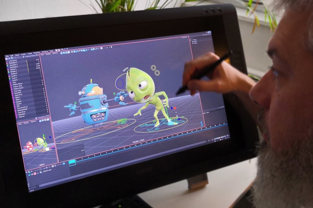 an artist working in free animation software