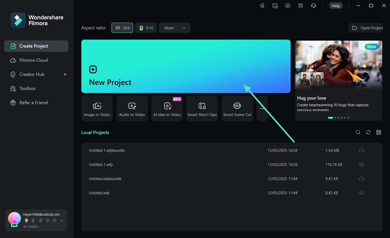 start new project filmora
