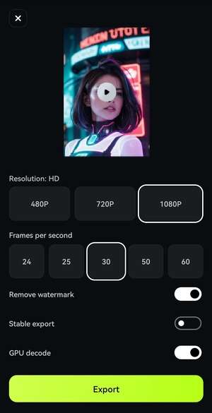 customize export settings