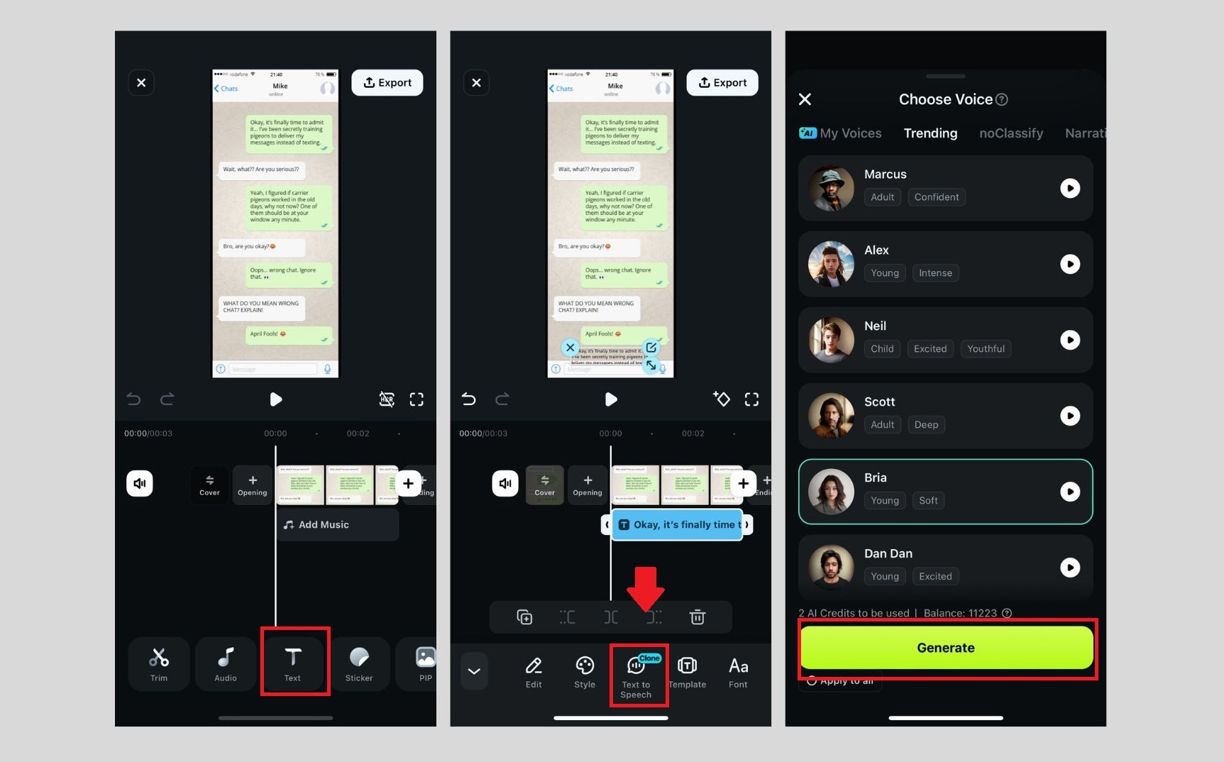 add text and apply text to voice feature