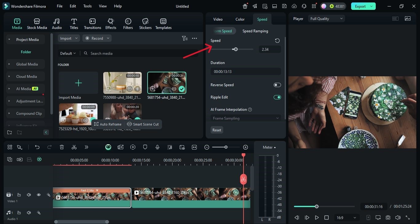 adjust the speed of your video