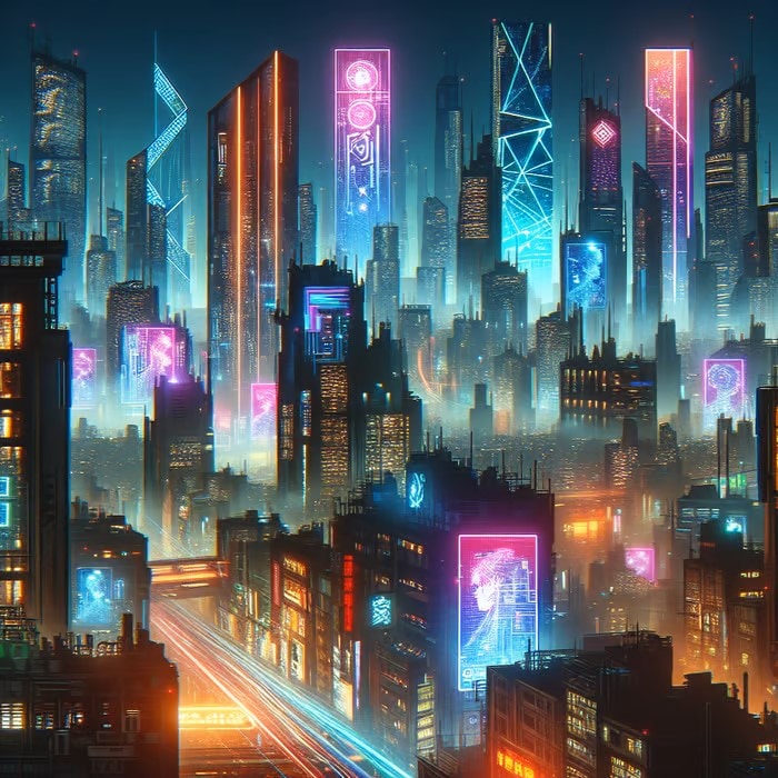 A cyberpunk city skyline aesthetic