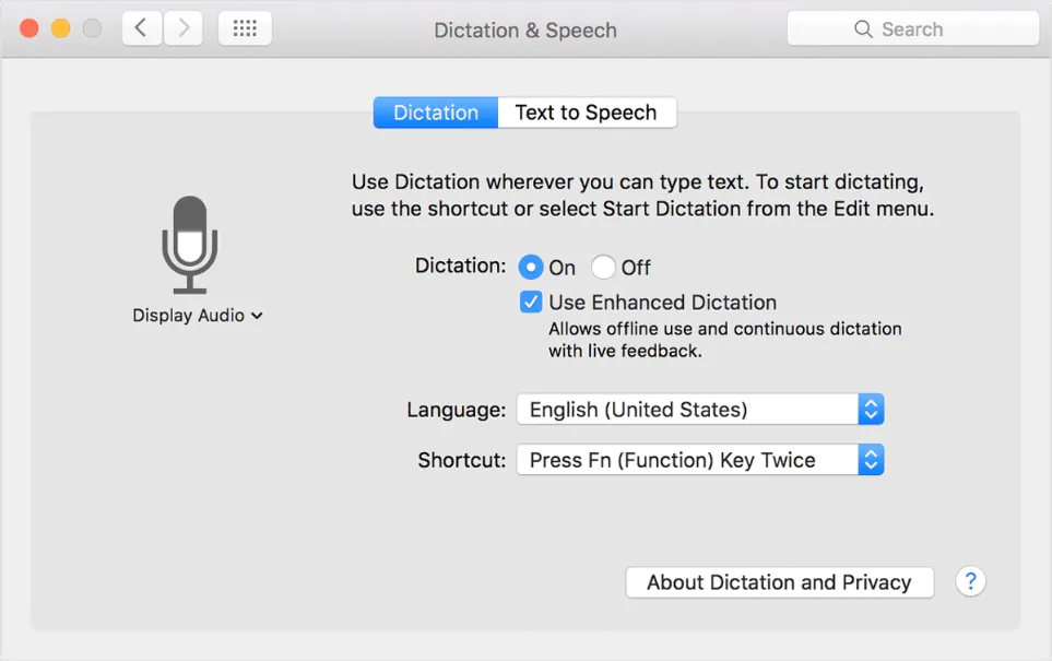 apple dictation interface 