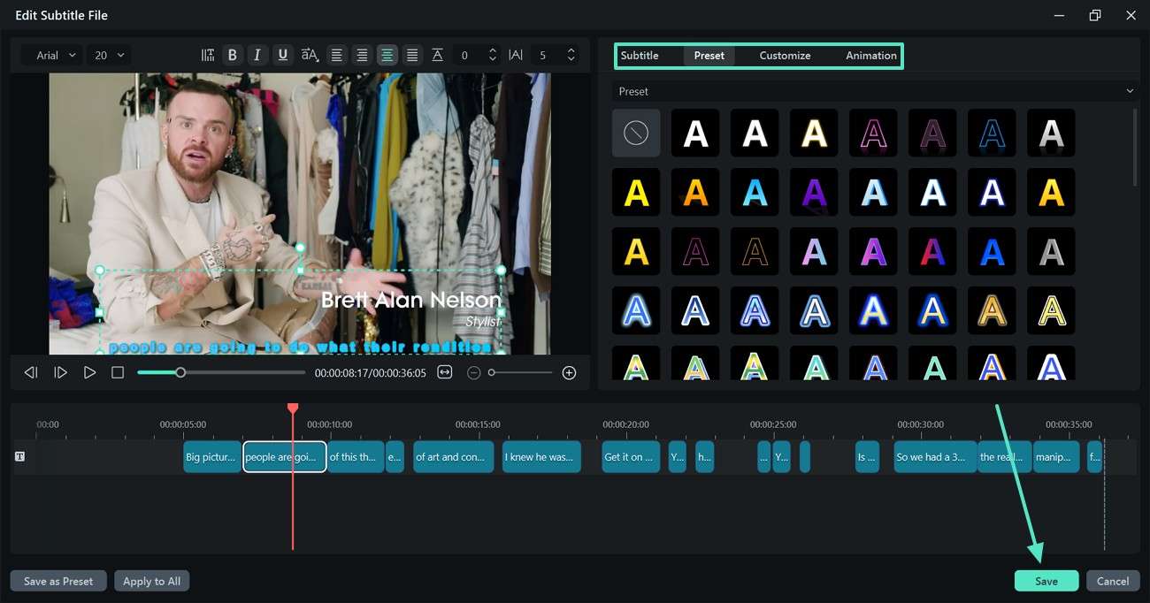 customize subtitle style