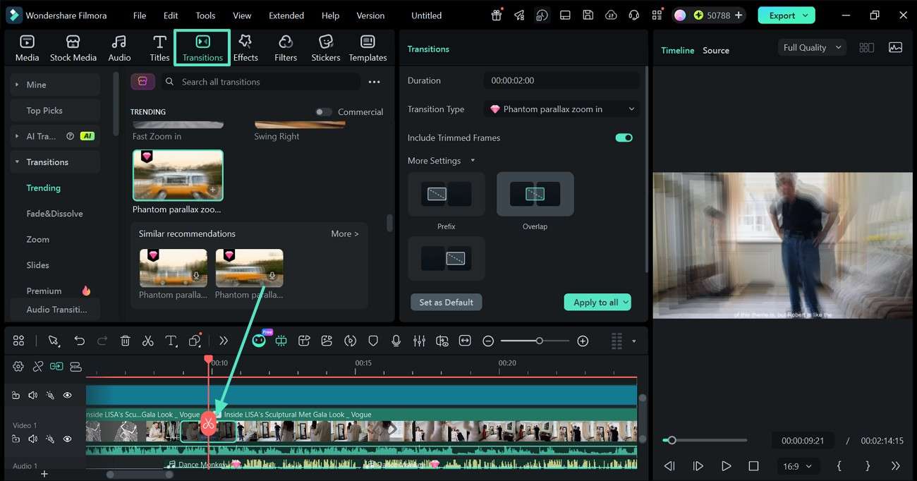 apply video transitions